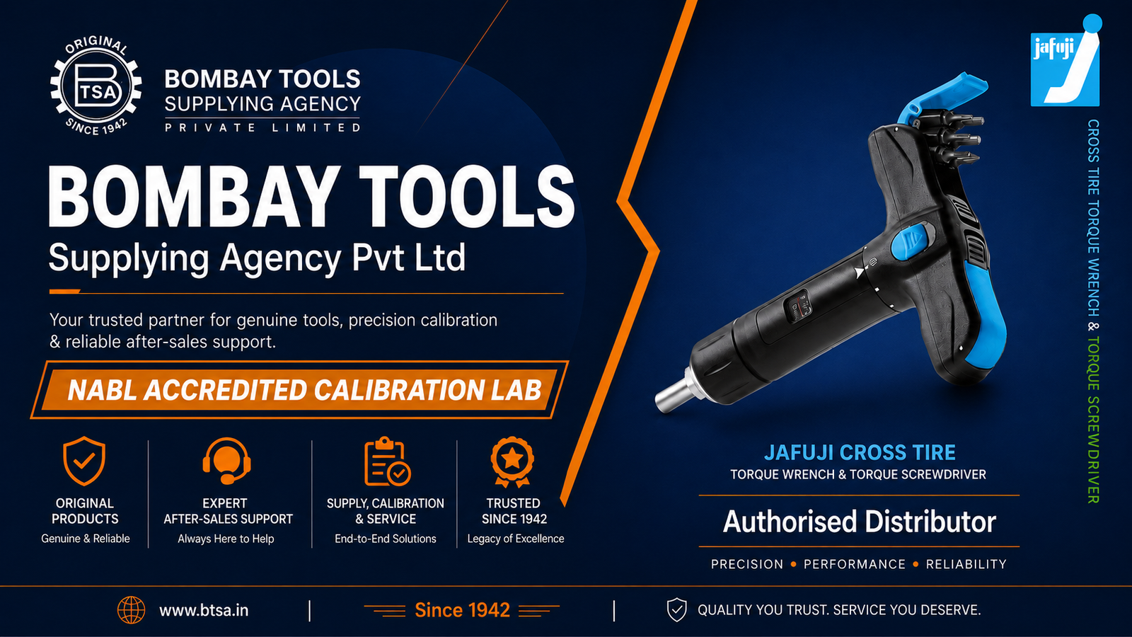 Bombay Tools Supplying Agency (BTSA), authorised distributor of Jafuji cross tire torque wrench and torque screwdriver.